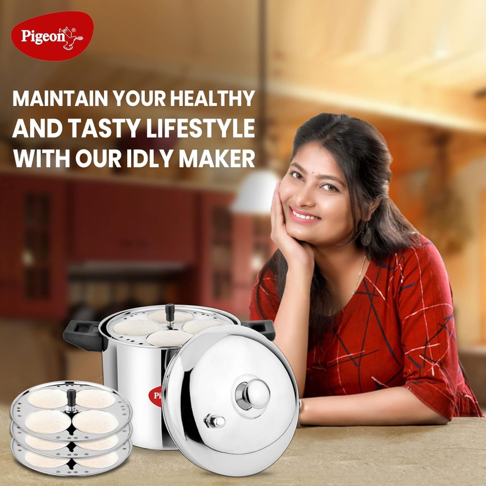 Pigeon Stainless Steel Idly Maker 4 Plates Compatible with Induction